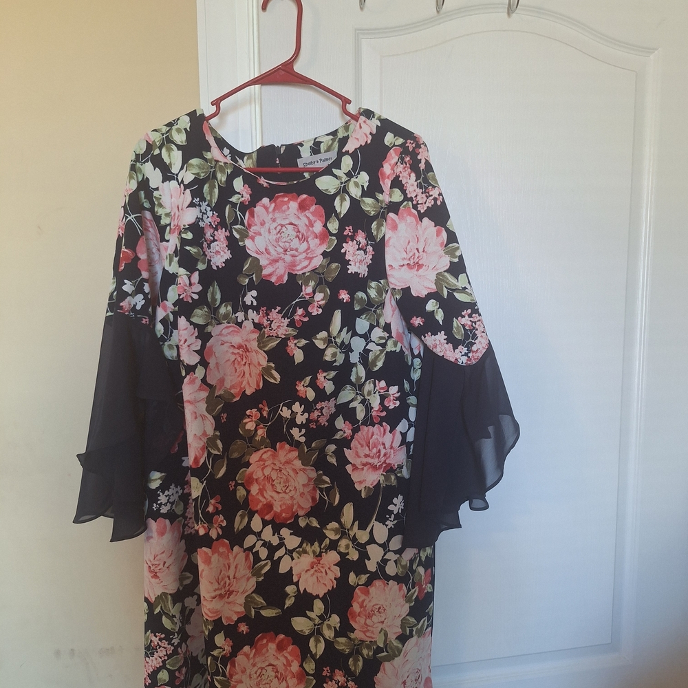 Floral Black Dress with Pink Accents